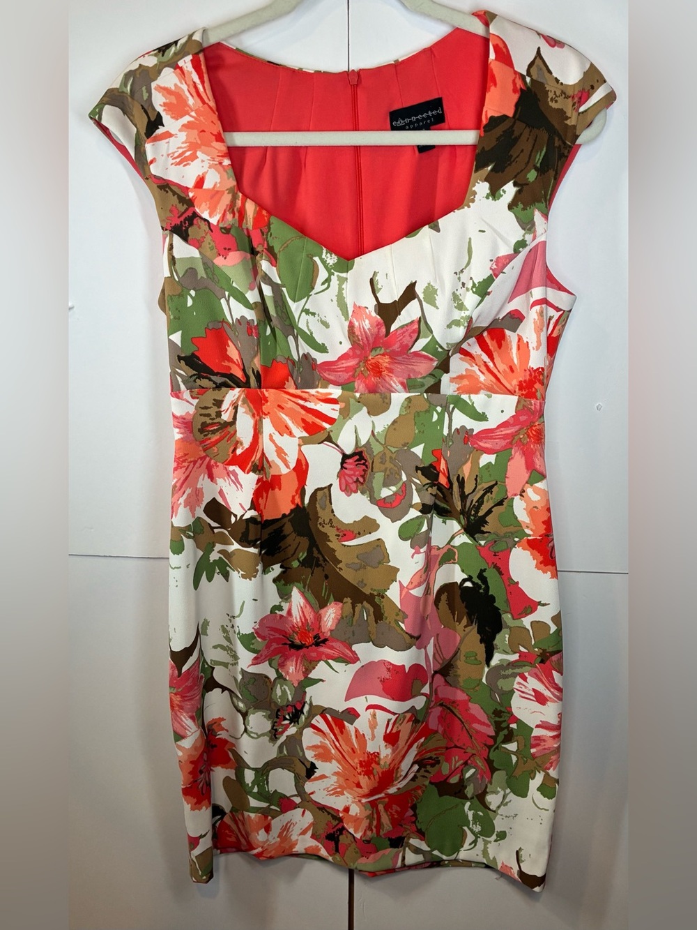 Connected Apparel Floral Sheath Dress Women’s 10P Cap Sleeve Career Midi
